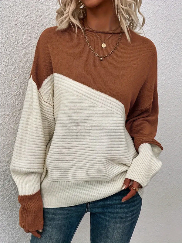 Damen Strickpullover mit kontrastfarbenen Nähten