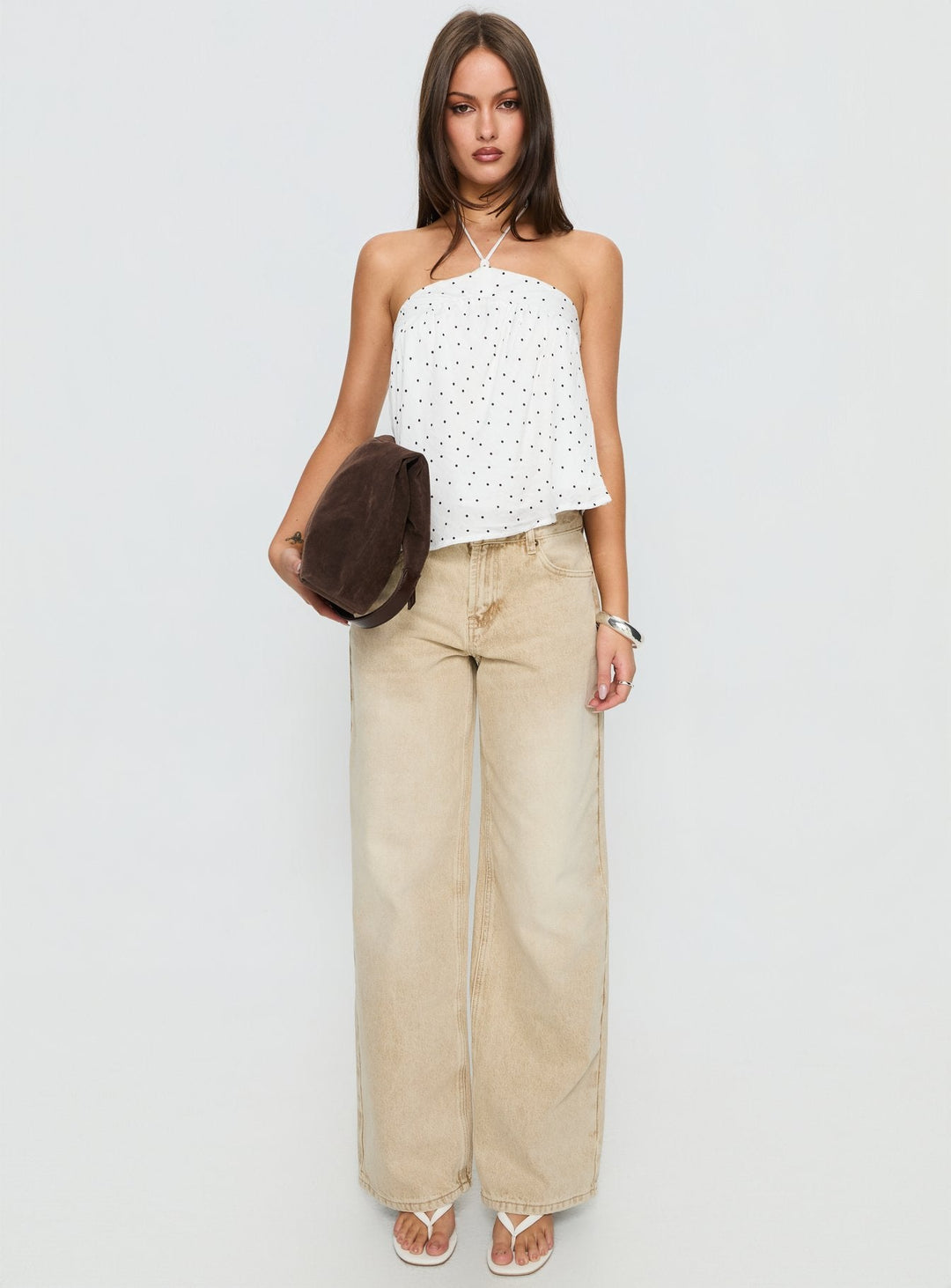 Allegra | Women’s Polka Dot Halter Blouse with Pleated Front