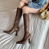 Square-Toe Knee-High Stretch Boots