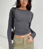 Women's Clothing Fashion Slim Long-sleeved Pullovers Tops Solid Causal Fit Shirts
