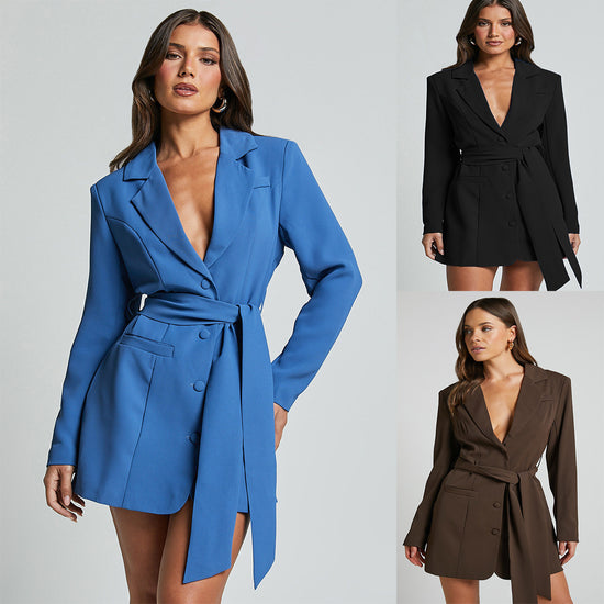 Women’s Lace-Up Slim Fit Long Sleeve Coat