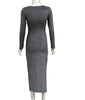 Round neck slit shiny slim dress female