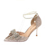 Rhinestone Bow Pointy Hollow Pearl Heels