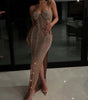 Net Drill Rhinestone Split Strap Dress