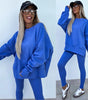 Sweater Suit Women's Casual Loose Long Sleeve Crew Neck Split Top Tight Trousers
