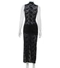 Sexy Hollow Out Lace Sleeveless Slim Fit High Slit Dress
