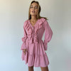 Y2K V Neck Pleated Ruffle Long Sleeve Dress