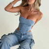 2Pcs Denim Suits Summer Sexy Backless Tube Top