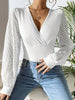 Women's Chiffon Stitching Solid Color Knitted Deep V Long Sleeve Top