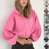 Einfarbige Kapuzenjacke mit Reißverschluss - Damen-Mode-Sweatshirt im Y2K-Stil