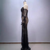 Black Bandeau Slim-fit Lace Mesh Tight Split Long Sheath Dress