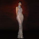 Plus Size Silver Rhinestone Evening Gown