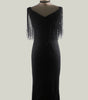 Explosion models sexy black sequins V-neck sleeveless slim dress long skirt