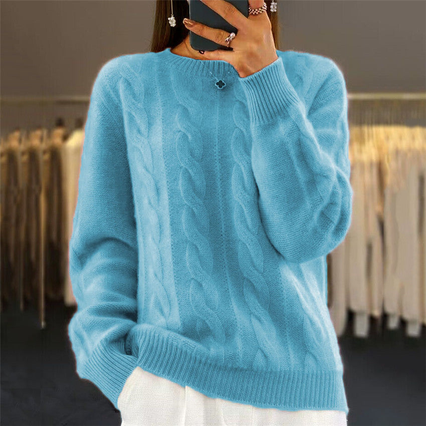 Mode Retro Zopfmuster Pullover Pullover Damen