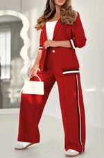 Women’s 2-Piece Suit Set – Blazer & High Waist Wide Leg Pants Office Outfit