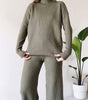 Loose-fit turtleneck knitted set with a long-sleeved top and straight trousers