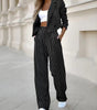 Striped Lapel Cropped Top & Straight Pants Set