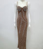 Net Drill Rhinestone Split Strap Dress
