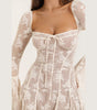 Lace Square Collar Bell-Bottom Long Sleeve A-Line Dress for Women