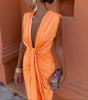 Solid Color Lace High Waist V-neck Dress