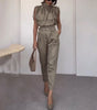 Shoulder Slimming Waist-slimming Belt Decoration Blouse And Pants