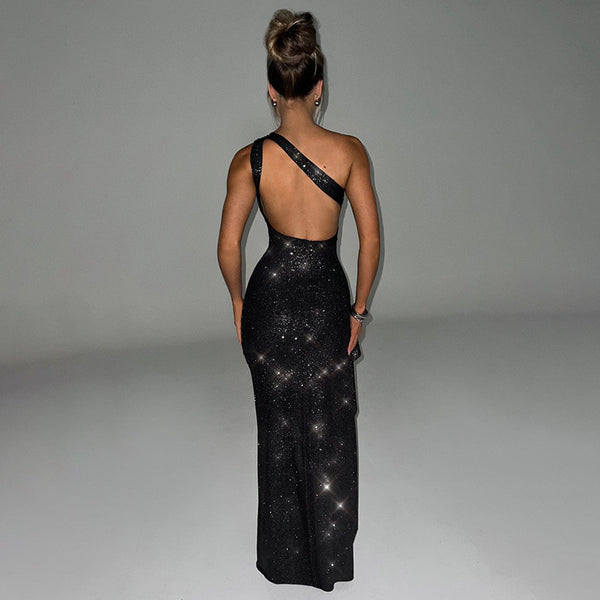 Elegant Shiny Backless Dress Women