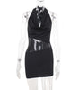 Sexy Slim Deep U-neck Sequin Mesh Patchwork Halter Dress.
