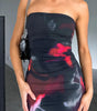 Tube Top Printed Pleated Pullover Hip Wrap Short Dress