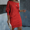 Fashion Oblique Shoulder Sequins Dress Ins Long-sleeved Dresses