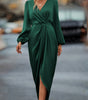 Elegant Waist-Tight V-Neck Split Dress