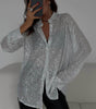 Sequin Long-Sleeve Party Top – Women's Street-Style Lapel Shirt