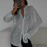 Sequin Long-Sleeve Party Top – Women's Street-Style Lapel Shirt