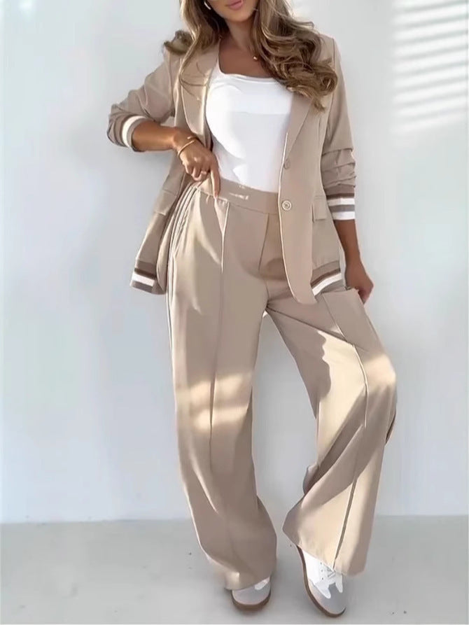 Women’s 2-Piece Suit Set – Blazer & High Waist Wide Leg Pants Office Outfit