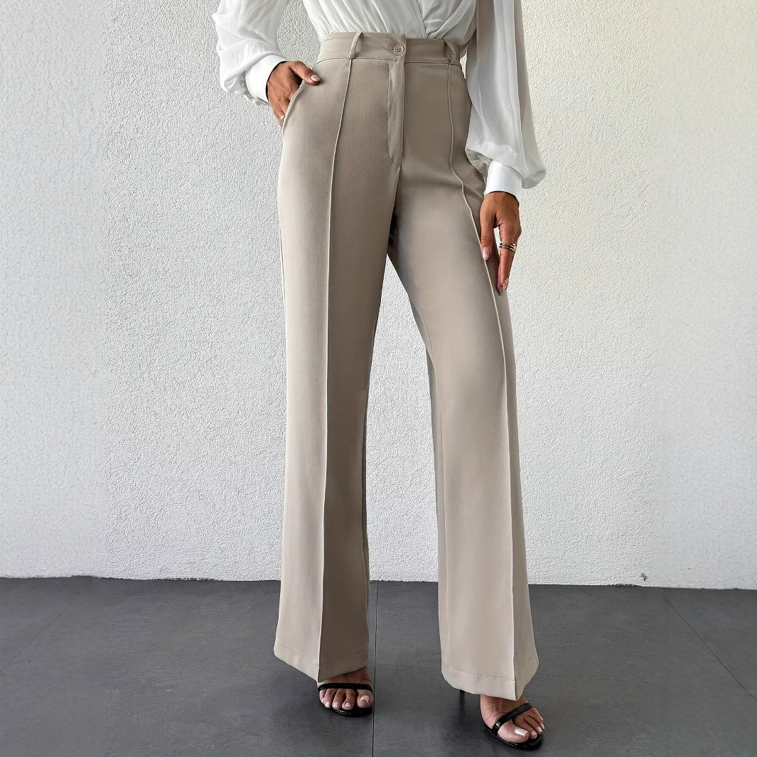 2025 High Waist Slimming Straight Leg Business Trousers – French Style with Side Pockets