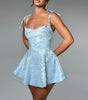 European And American Style Jacquard Texture Spaghetti Straps Slimming A- Line Dress