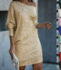 Fashion Oblique Shoulder Sequins Dress Ins Long-sleeved Dresses