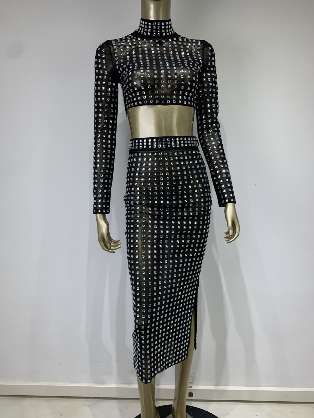 Hot Girl Rivet Bodycon Skirt Set