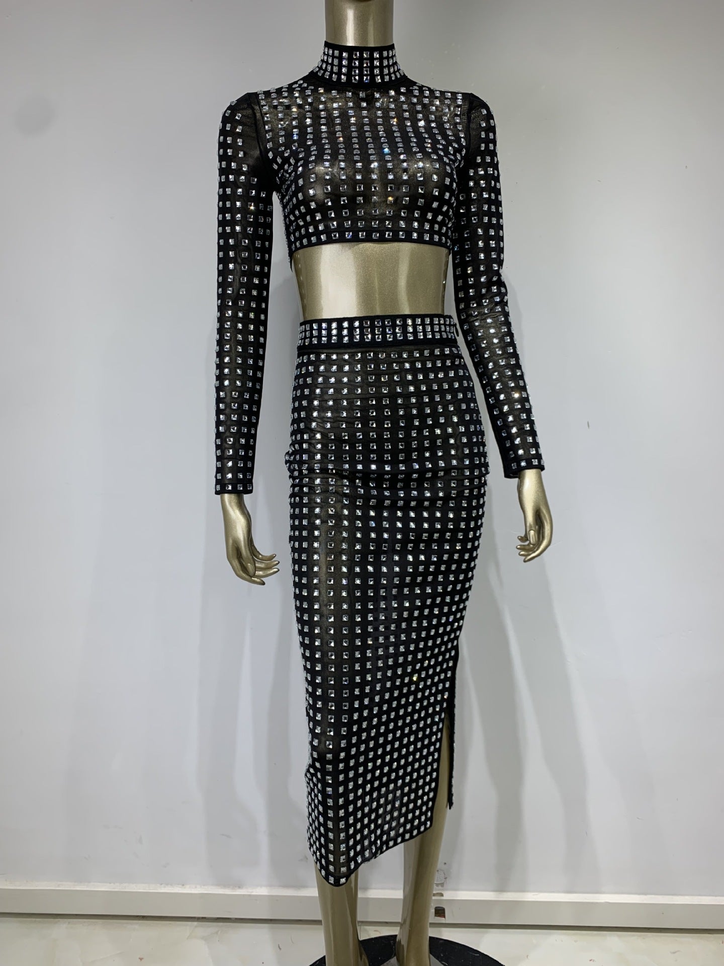 Hot Girl Rivet Bodycon Skirt Set