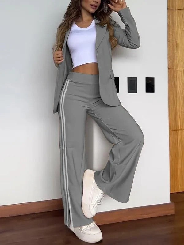 Lässiger Damenanzug mit Polokragen und Hose mit weitem Bein, zweiteiliger Anzug