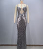 Fashion Backless V Sequined Suspender Ruffled Long Sheath Dress