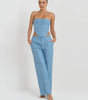 Fashion Denim Sequined Tube Top Wide Leg Pants Suit