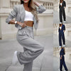 Striped Lapel Cropped Top & Straight Pants Set