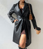 PU Long Sleeve Jacket Women's Slim Fit Long Trench Coat