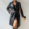 PU Long Sleeve Jacket Women's Slim Fit Long Trench Coat