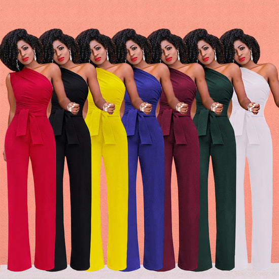 Sloping shoulder unilateral jumpsuit