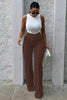 Slim Straight-leg Pants With Buckle Fashion Solid Color Trousers For Womens Clothing