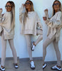 Sweater Suit Women's Casual Loose Long Sleeve Crew Neck Split Top Tight Trousers