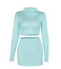 Fashion Casual Temperament Wild Shiny Half-high Collar Long Sleeves Mid-length Dress Set Women