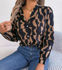 Commuting Elegant Contrast Color Striped Suit Collar Long Sleeve Shirt