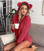 Women autumn winter spring Fleece Long Sleeve Sleepwear Pajamas Night Dress Jumpsuit with cute ears hood